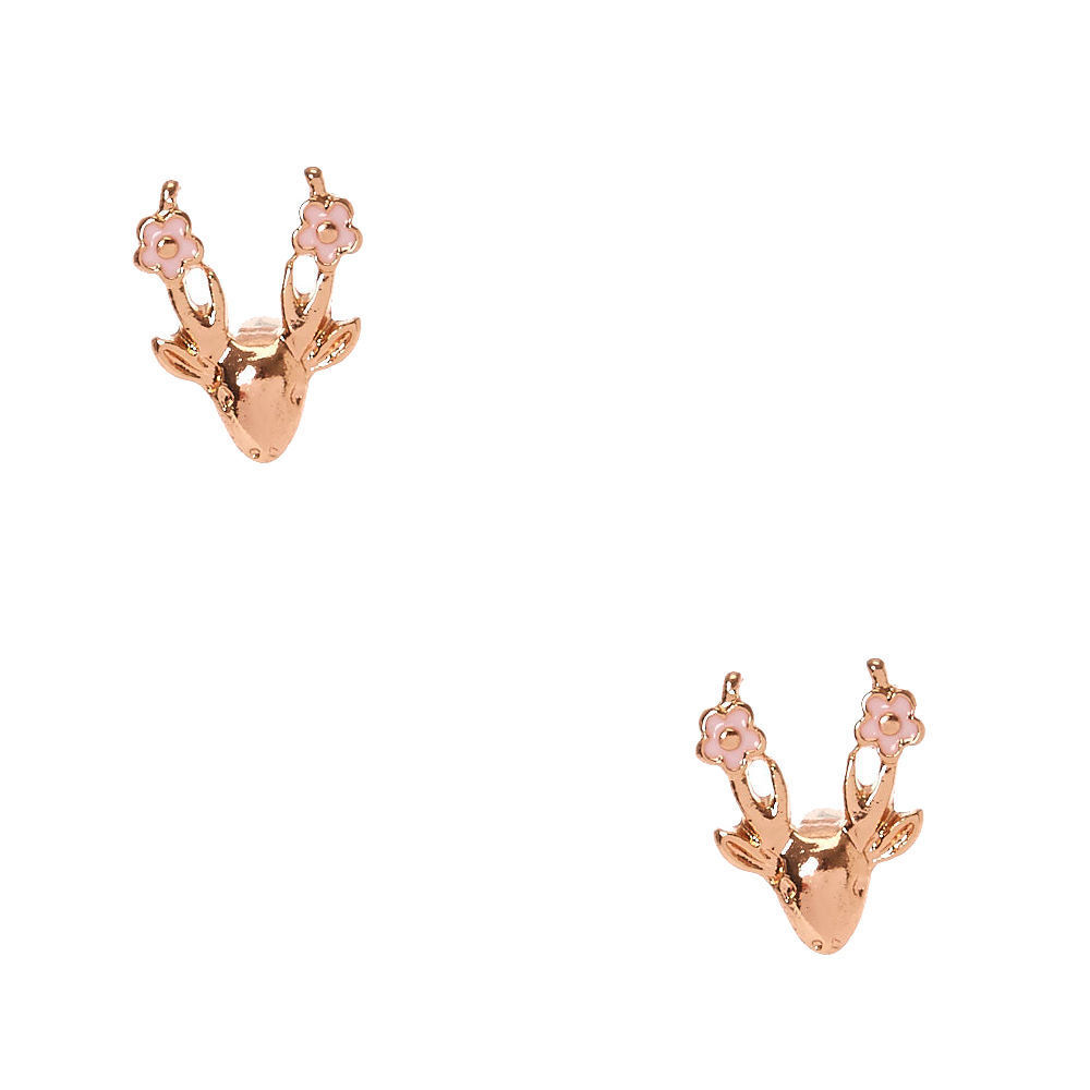 18kt Rose Gold Plated Floral Deer Earrings,