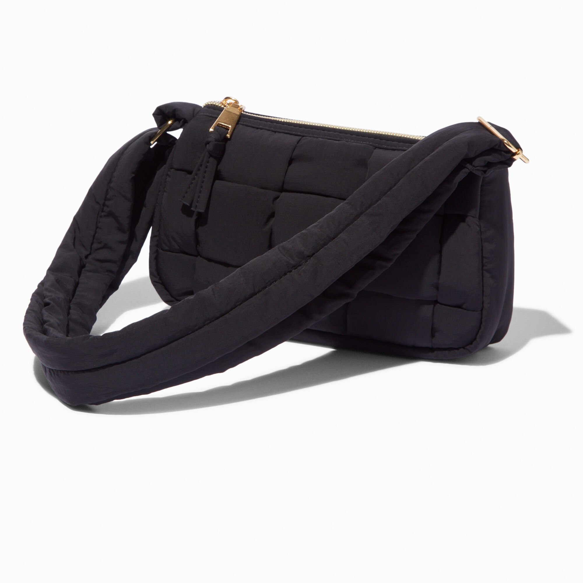 Black Woven Puffy Crossbody Bag,
