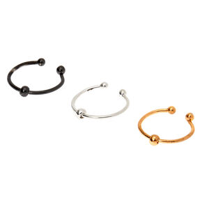 Mixed Metal Beaded Faux Hoop Nose Rings - 3 Pack,