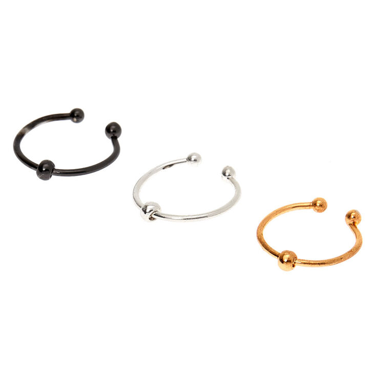 Mixed Metal Beaded Faux Hoop Nose Rings - 3 Pack,