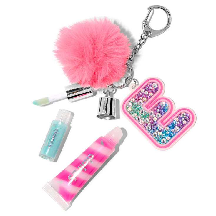 Initial Hot Pink Lip Gloss Keychain - E,