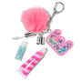 Initial Hot Pink Lip Gloss Keychain - E,