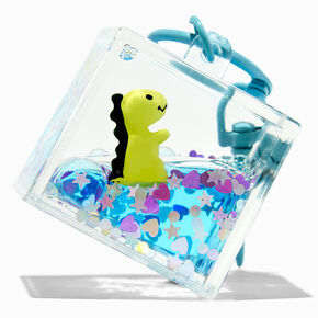 Porte-cl&eacute;s &agrave; paillettes rempli d&rsquo;eau cube dinosaure,