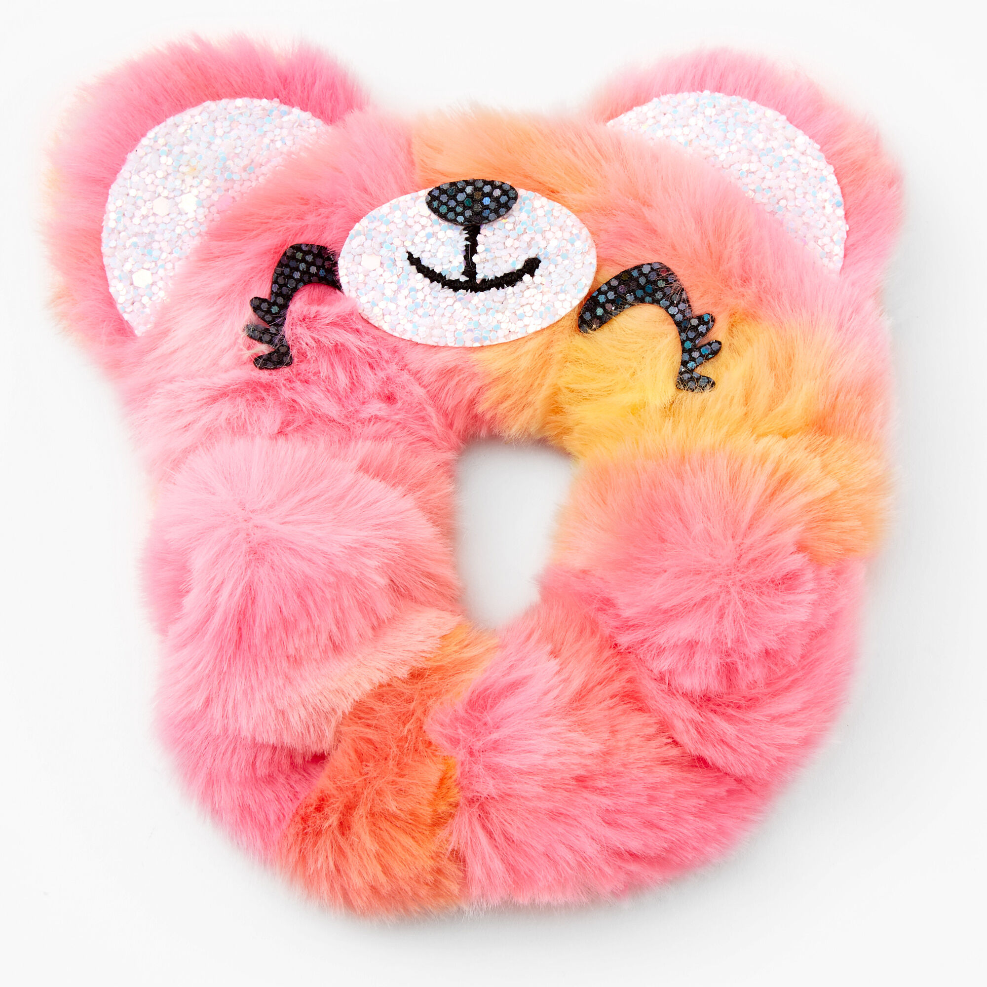 View Claires Medium Faux Fur Teddy Hair Scrunchie Rainbow information