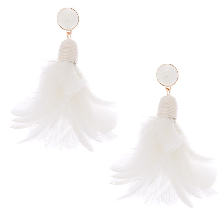 3&quot; Feather Duster Earrings - White,