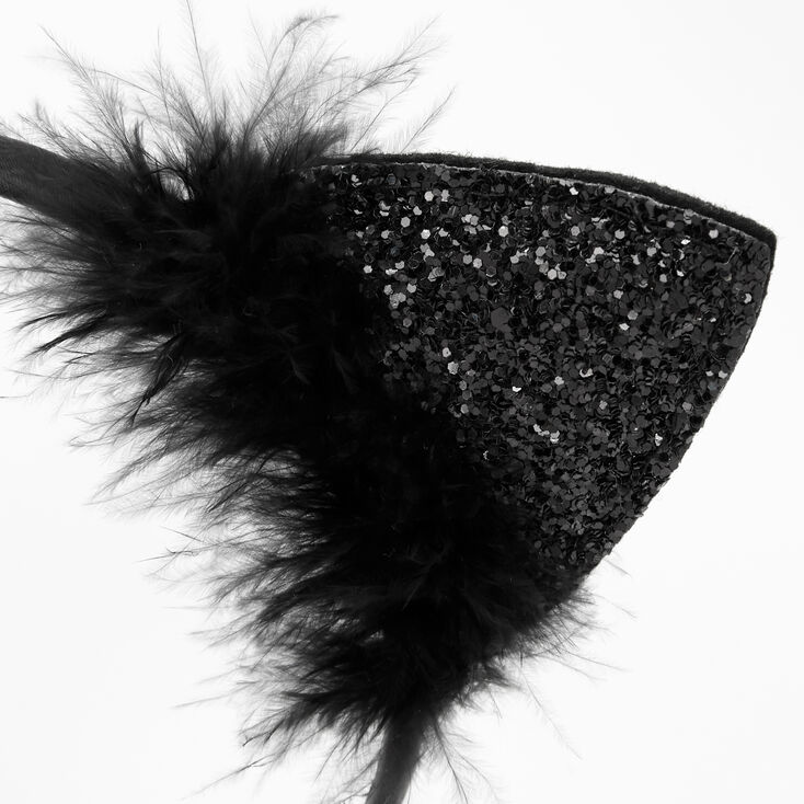 Glittery Cat Ears Headband - Black,
