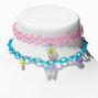 Happy Face Daisy &amp; Butterfly Charm Tattoo Choker &amp; Chainlink Necklaces - 2 Pack,