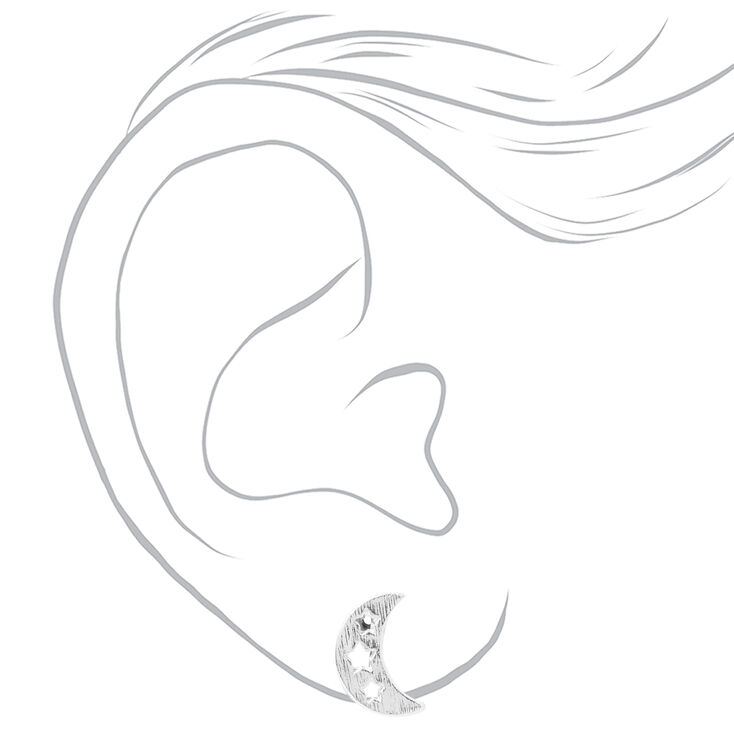 Silver Moon and Stars Clip On Stud Earrings,