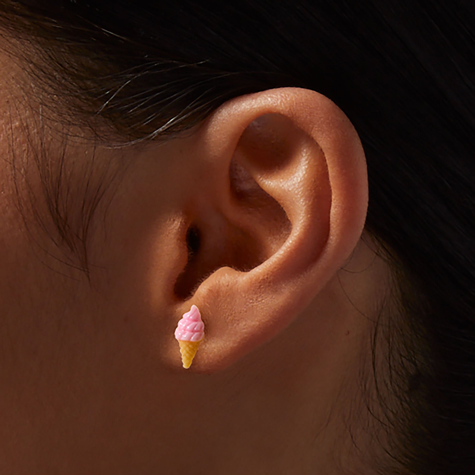 Pink Ice Cream Cone Sterling Silver Post Stud Earrings,