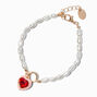 Pearl &amp; Red Heart Charm Bracelet,