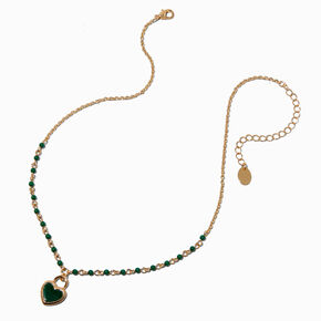 Collier &agrave; pendentif cha&icirc;ne perle d&#39;imitation c&oelig;ur vert,