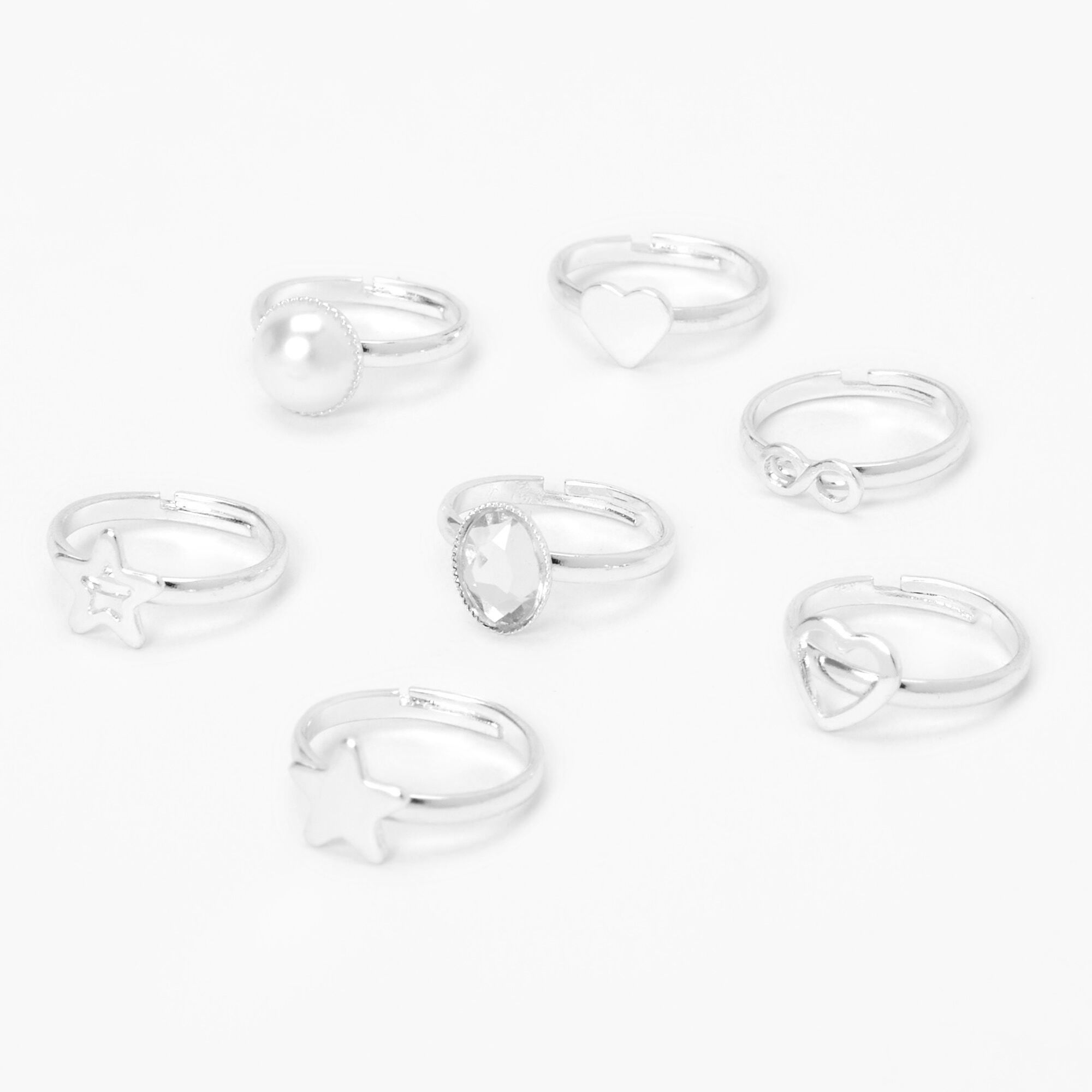 View Claires Club Stars And Hearts Rings 7 Pack Silver information