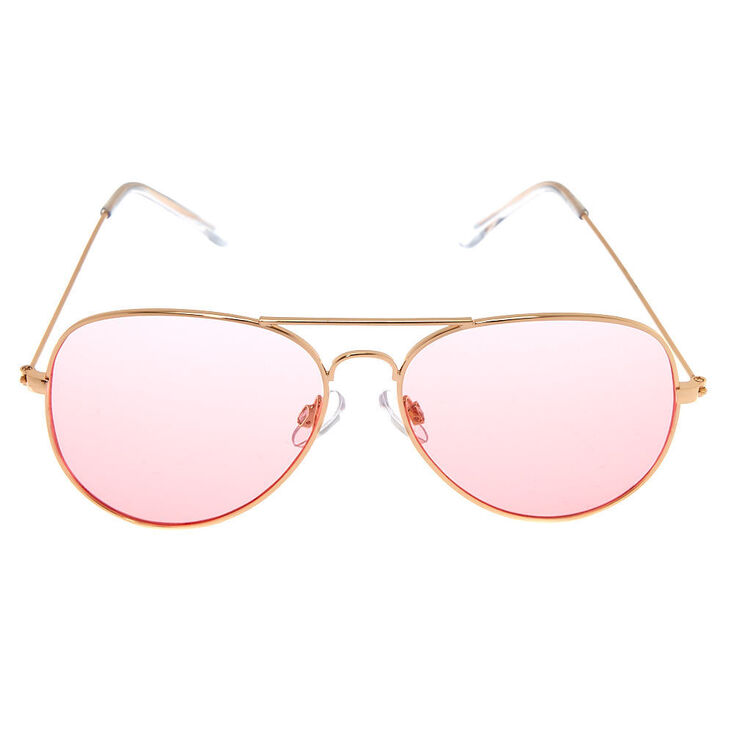 Pink Tinted Aviator Sunglasses - Gold | Claire's US
