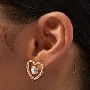 Pearl of Hearts Stud Earrings ,