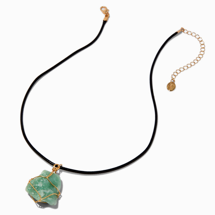 Wire-Wrapped Green Crystal Pendant Necklace,