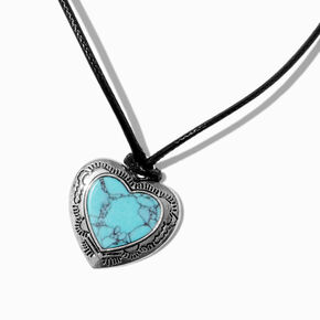 Collier &agrave; pendentif c&oelig;ur en filigrane couleur turquoise,