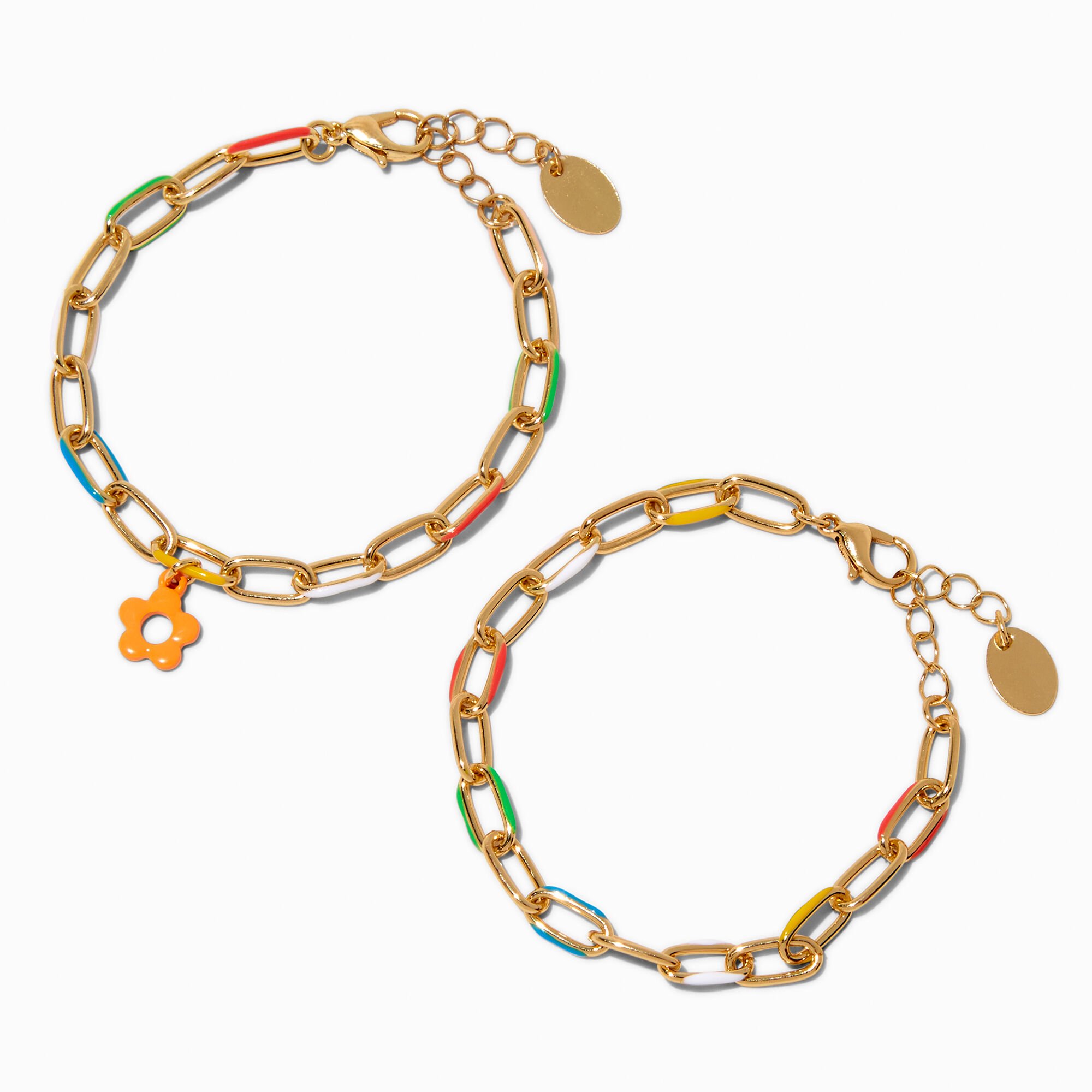 Orange Daisy Multi Link Chain Bracelets - 2 Pack,