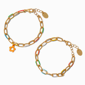 Orange Daisy Multi Link Chain Bracelets - 2 Pack,