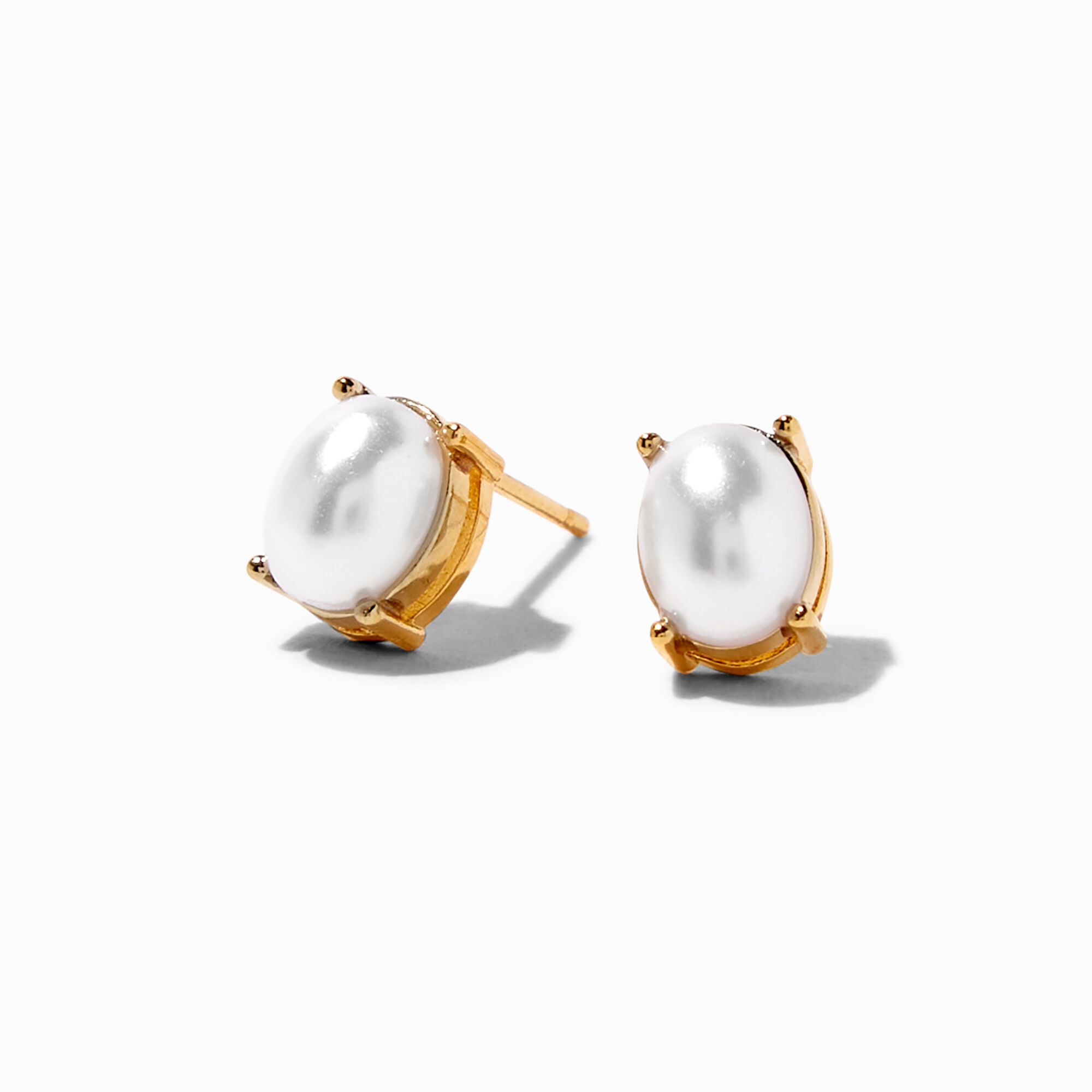 View C Luxe By Claires 18K Gold Plated 8MM Pearl Oval Stud Earrings Yellow information