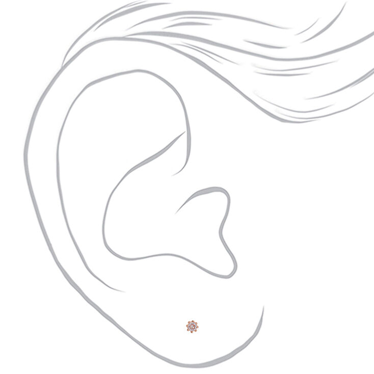 Rose Gold Cubic Zirconia Round Crown Stud Earrings - 3MM,