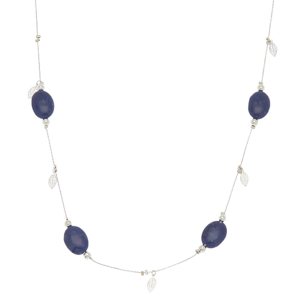 Silver Stone Long Necklace - Blue,