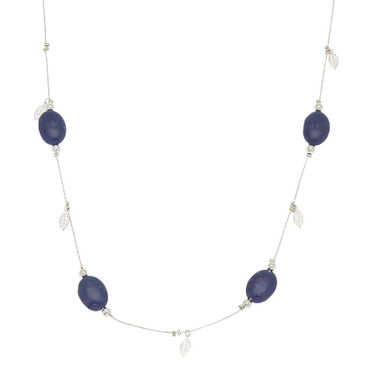 Silver Stone Long Necklace - Blue,