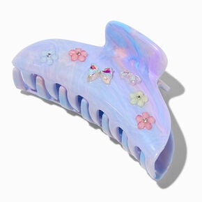Pearlized Blue Flower &amp; Bow Icons Hair Claw,