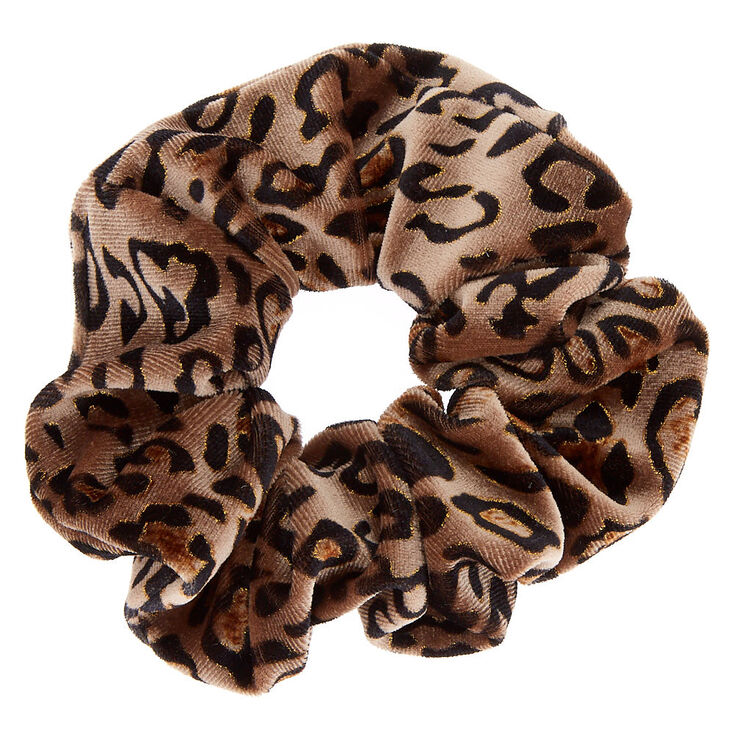 Claire's Chouchou en imitation velours marron à motif léopard