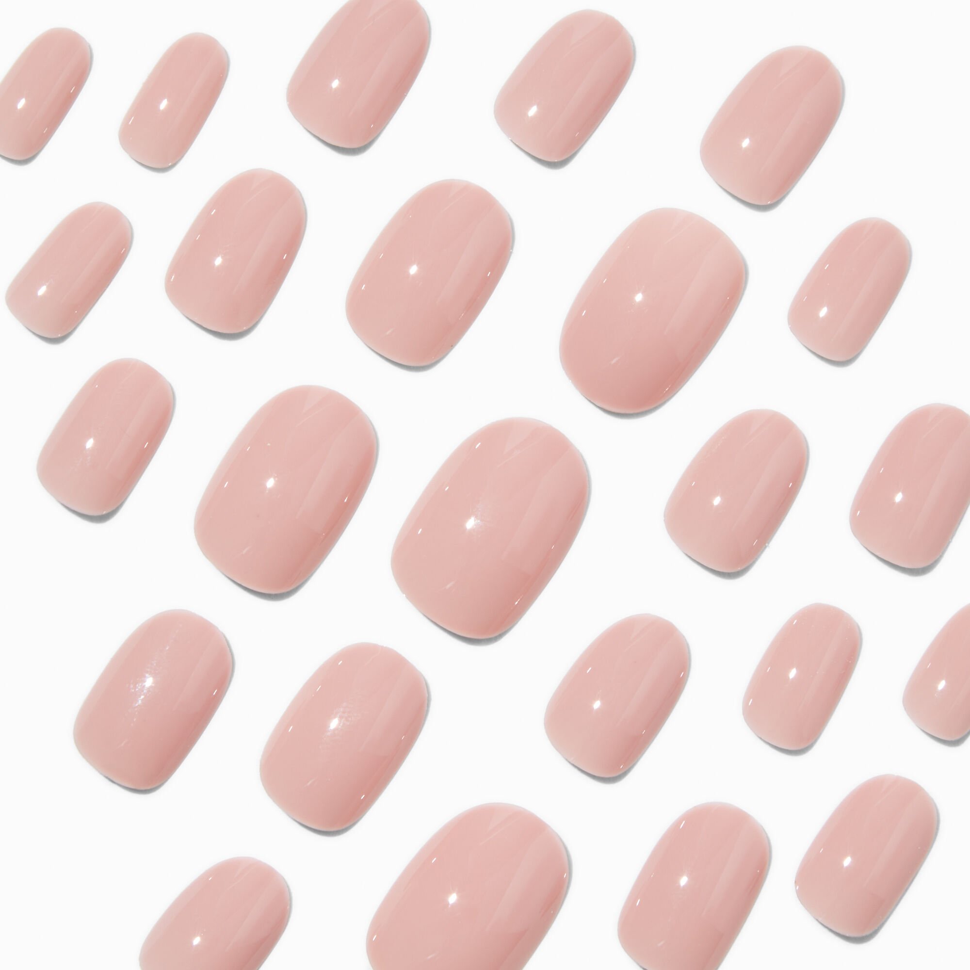 Faux ongles vegan ovales de taille moyenne brillants nude clair - Lot de 24,