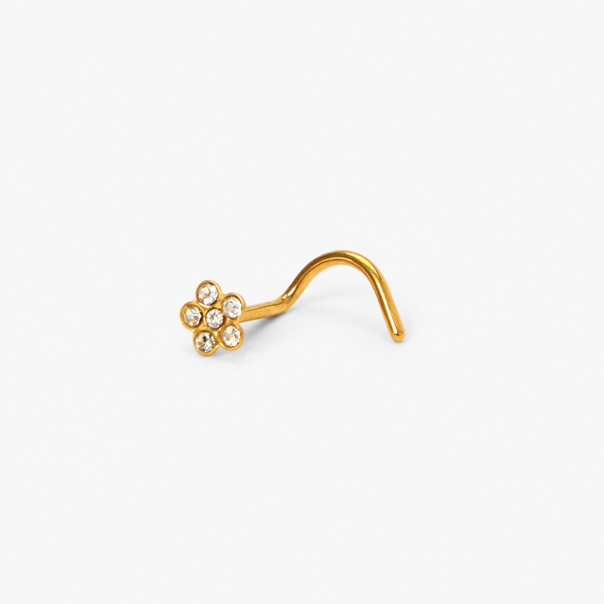 View Claires Tone Titanium Embellished Flower 20G Nose Stud Gold information