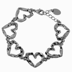 Silver-tone Textured Heart Chain Bracelet ,