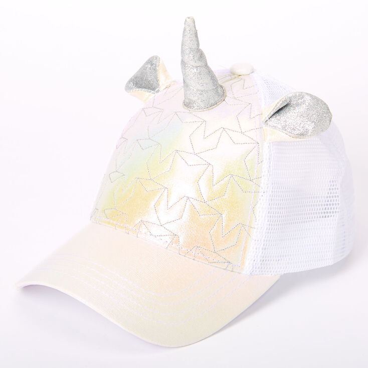 Iridescent Quilted Unicorn Trucker Hat - White,