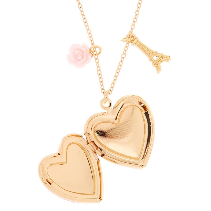 Gold Butterfly Paris Locket Pendant Necklace,