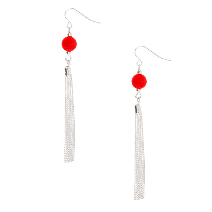Claire's Pendantes pompon 8 cm couleur argenté - Rouge