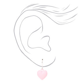 Silver 0.5&quot; Macaron Heart Drop Earrings - Pink,