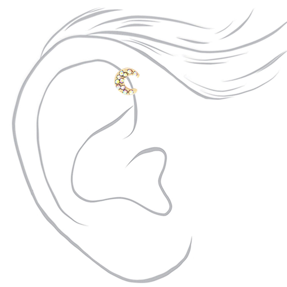 Gold 18G Crescent Moon Helix Earring,
