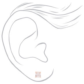 Rose Gold-tone Cubic Zirconia 6mm Square Stud Earrings,