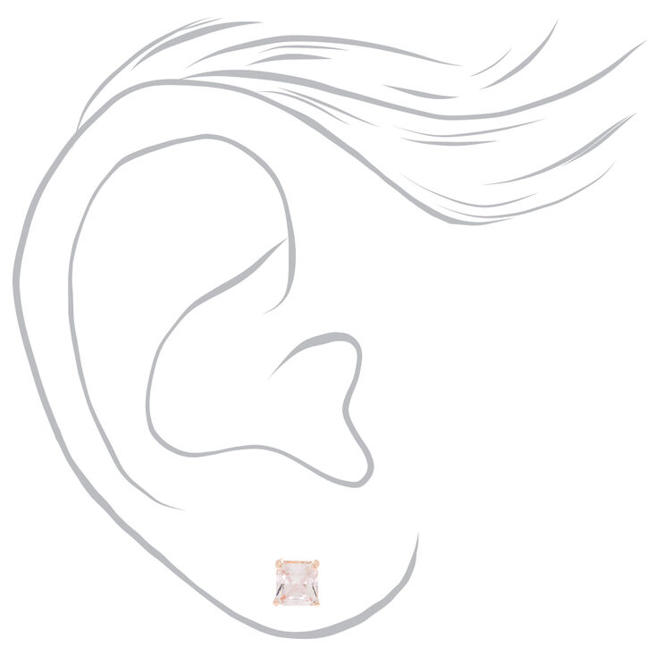 Rose Gold-tone Cubic Zirconia 6mm Square Stud Earrings,