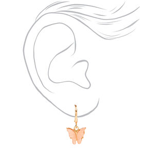 Pink 10MM Gold-tone Butterfly Huggie Hoop Earrings,