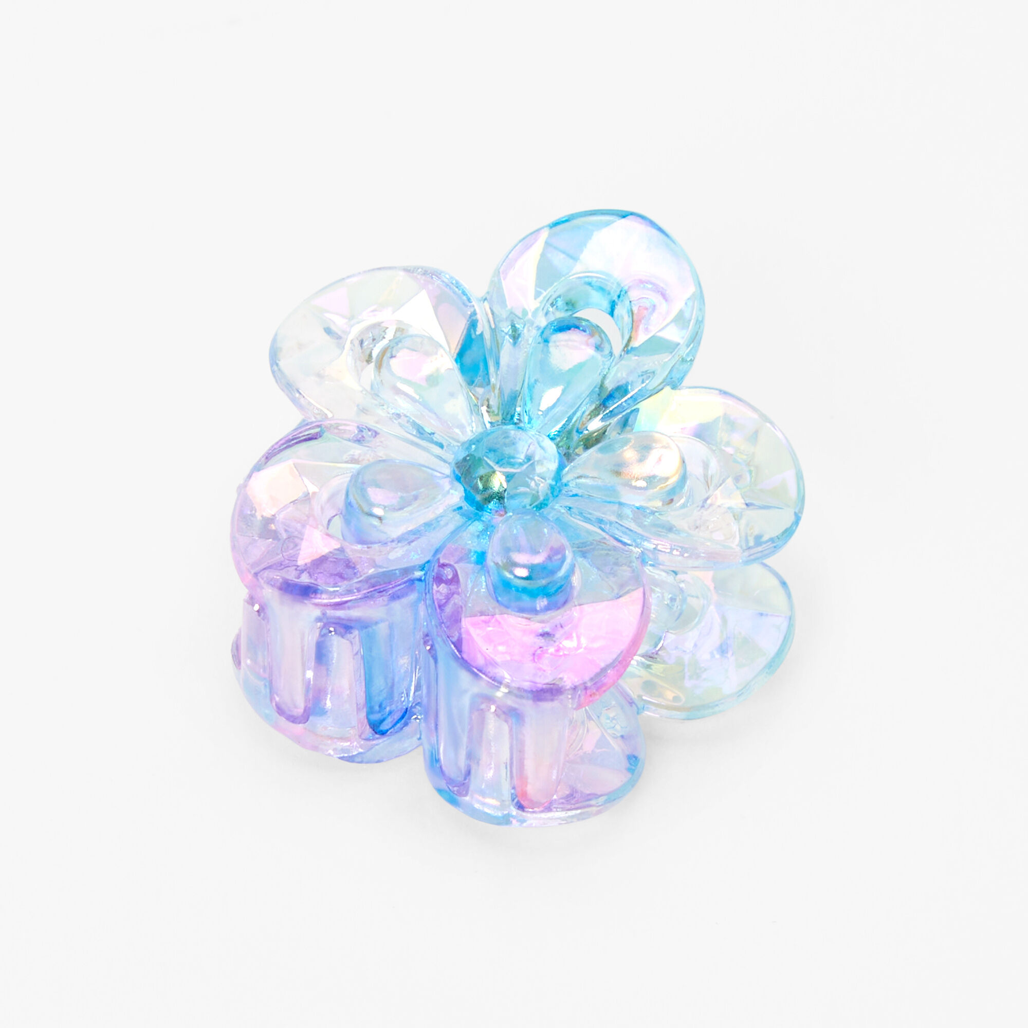 Clear Iridescent Flower Hair Claw - Blue,