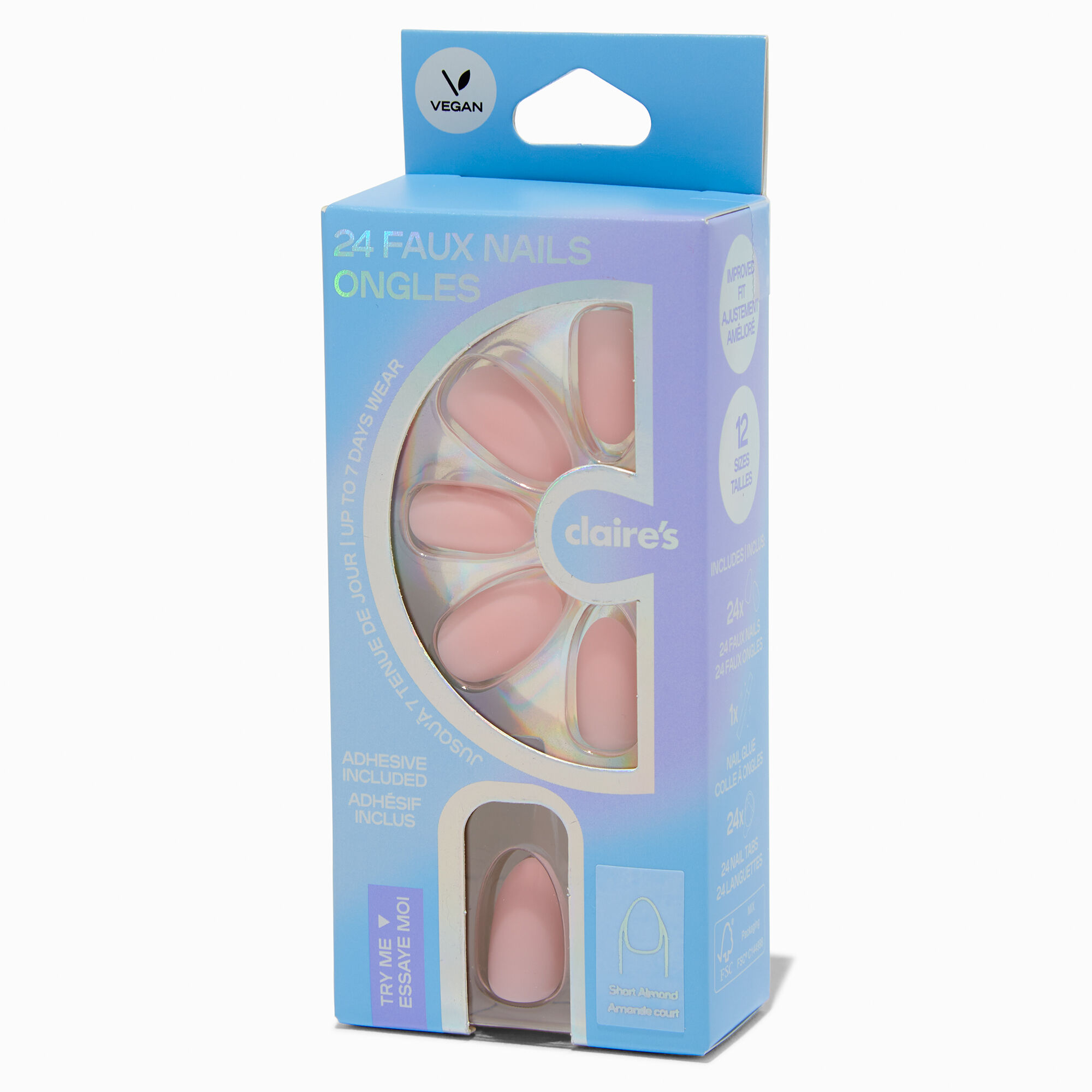 Baby Pink Short Almond Vegan Faux Nail Set - 24 Pack,