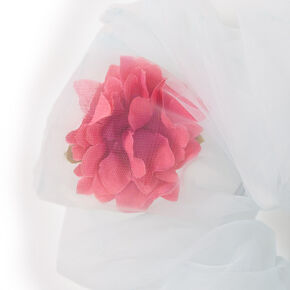 Giant Light Blue Sheer Mesh Pink Flowers Floral Hair Scrunchie,
