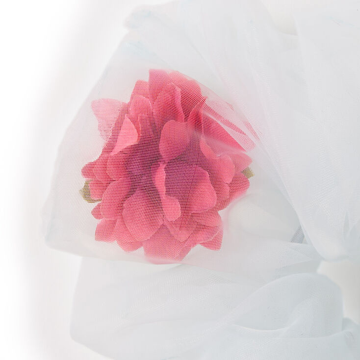 Giant Light Blue Sheer Mesh Pink Flowers Floral Hair Scrunchie,