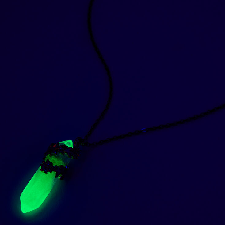 Flower-Wrapped Blue Glow In The Dark Mystical Gem Pendant Necklace