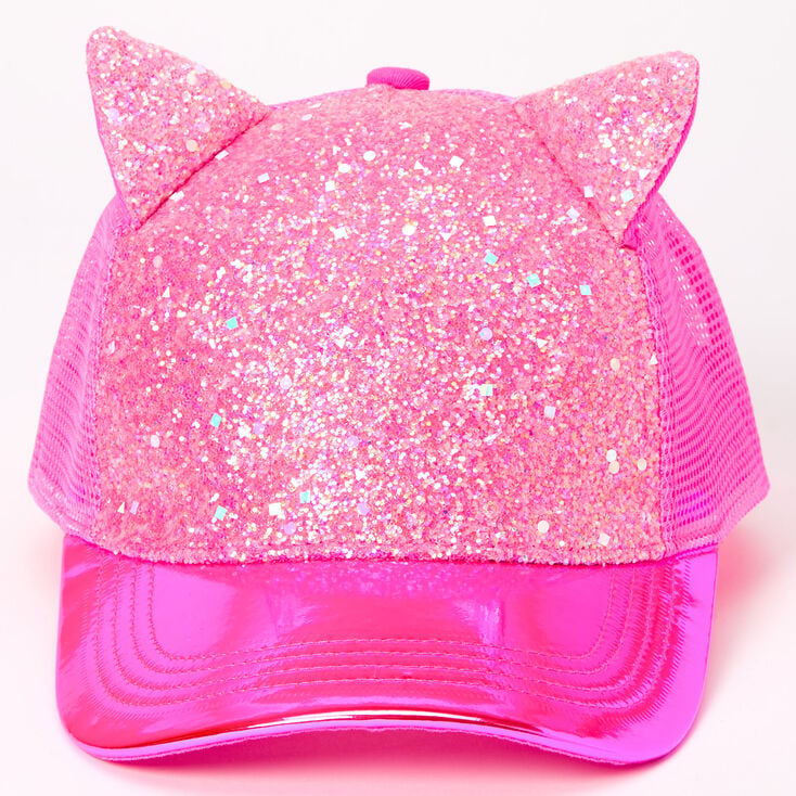 Glitter Cat Ears Trucker Hat - Pink,