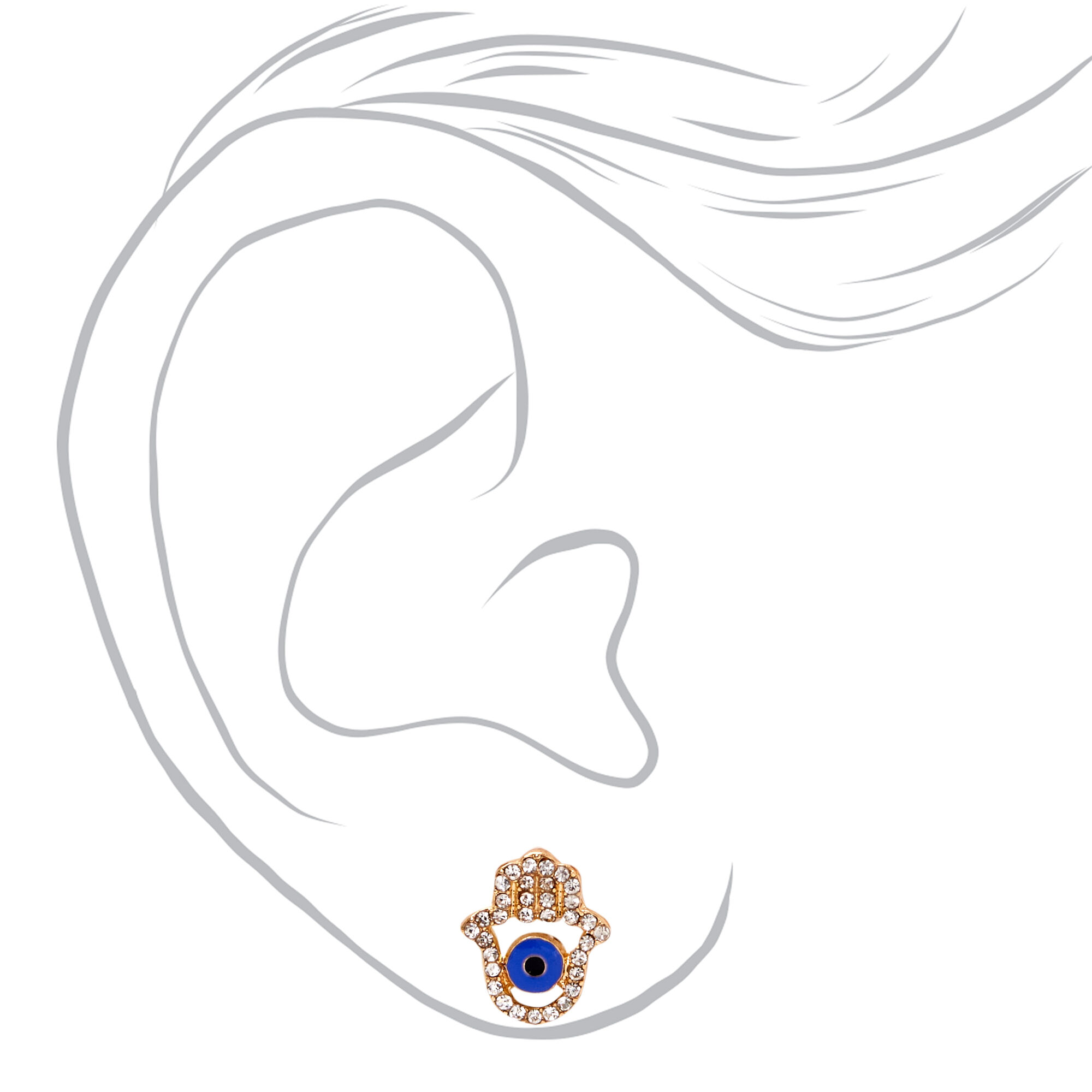 Gold Hamsa Hand Stud Earrings - Blue,