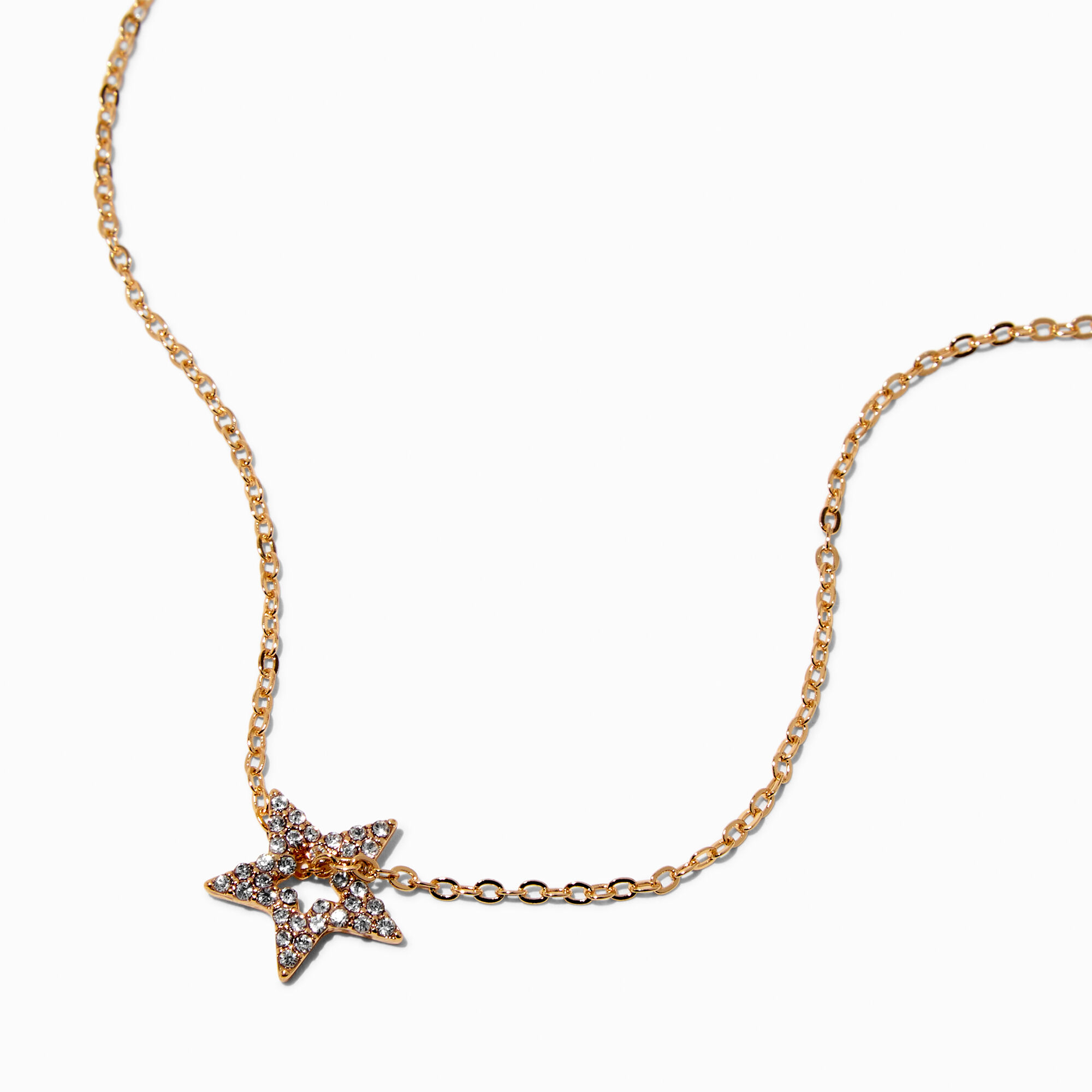 Collier à pendentif étoile pavée strass couleur argentée,