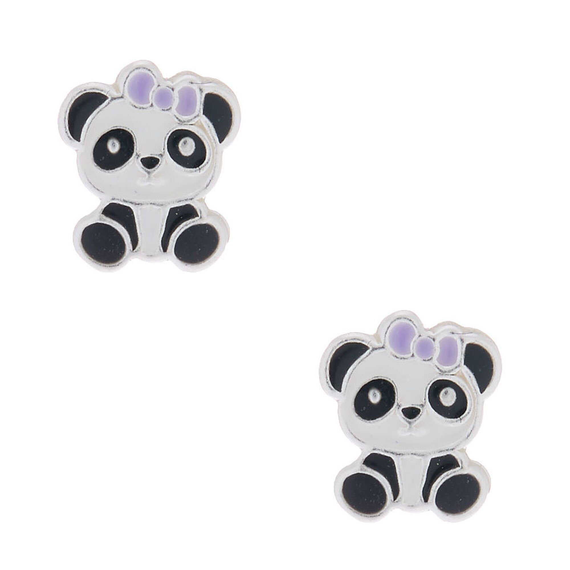View Claires Panda Bow Stud Earrings Silver information