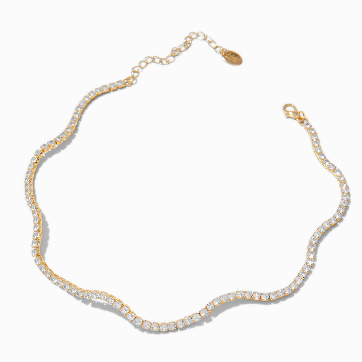 Gold-tone Cubic Zirconia Wiggle Tennis Choker Necklace,