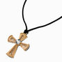 Gold-tone Cross Pendant Black Cord Necklace ,
